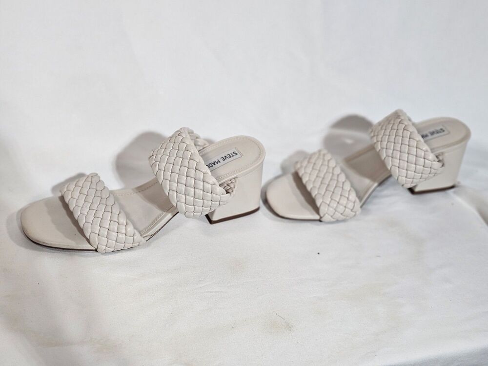 STEVE MADDEN Sandals Heel Daphnee Braided Block Size 10M Bone color - Picture 2 of 5